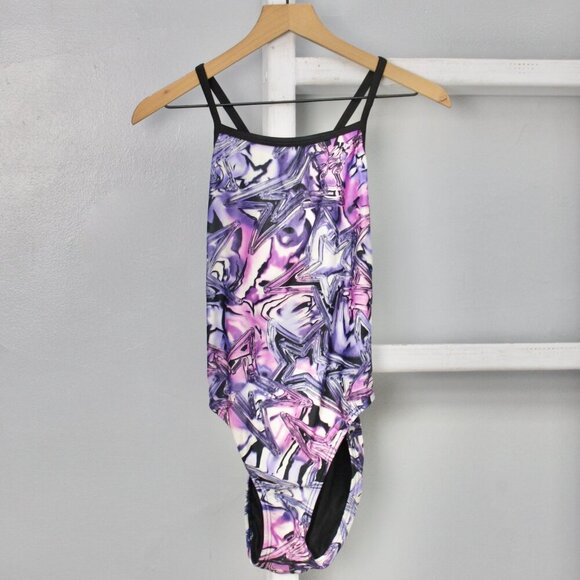 Speedo Women's Purple Pink Stars Athletic One-Piece Swimsuit Size 10 / 36 - Picture 1 of 6